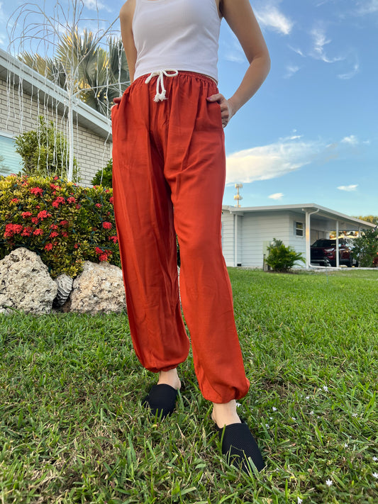 Harem Pants 2 Pockets - Solid  Rusty Red