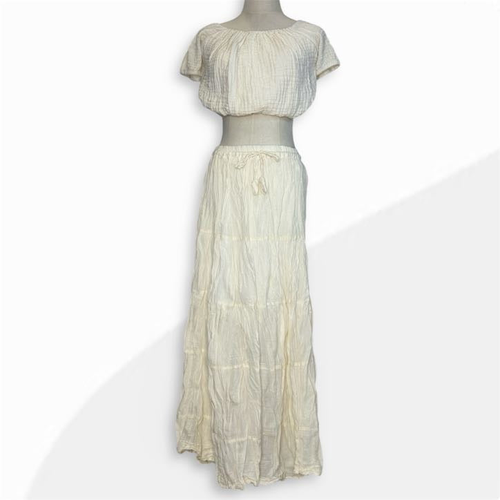 Gauze Puff Sleeve Crop Top