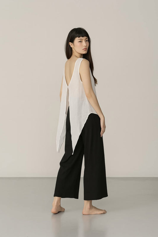 Slub Double V-Neck Top