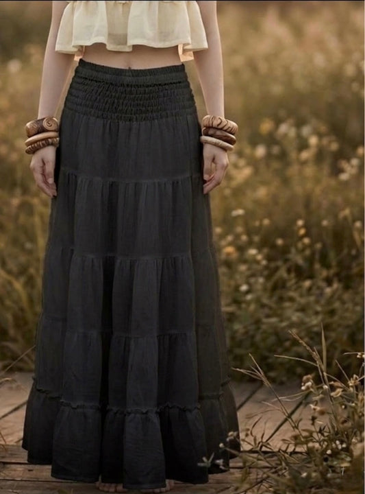 Gauze Smock Waist Maxi Skirt
