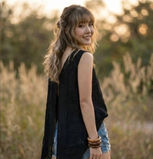 Slub Double V-Neck Top