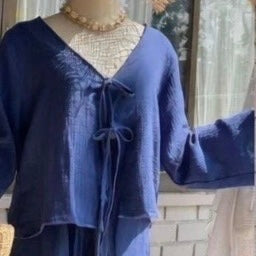 Gauze Double Tie -Front Cardigan