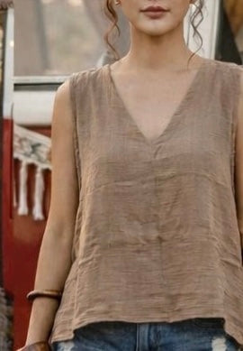 Slub Double V-Neck Top