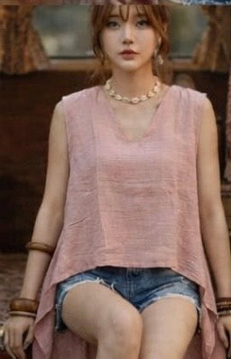Slub Double V-Neck Top