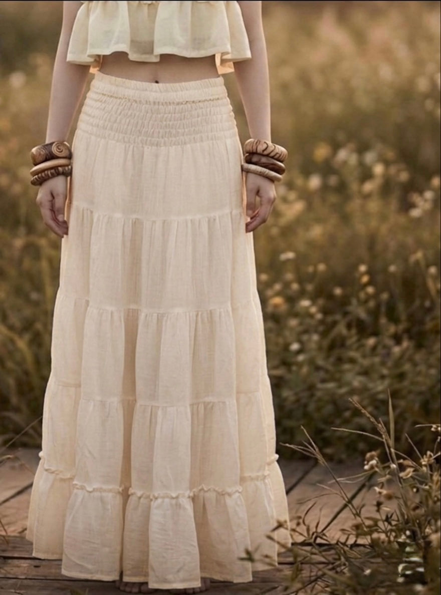 Gauze Smock Waist Maxi Skirt