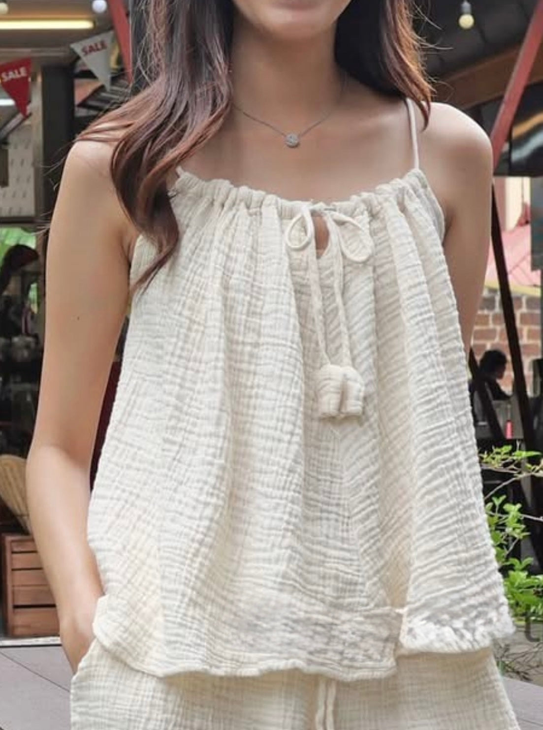 Gauze Drawstring Tie Cami