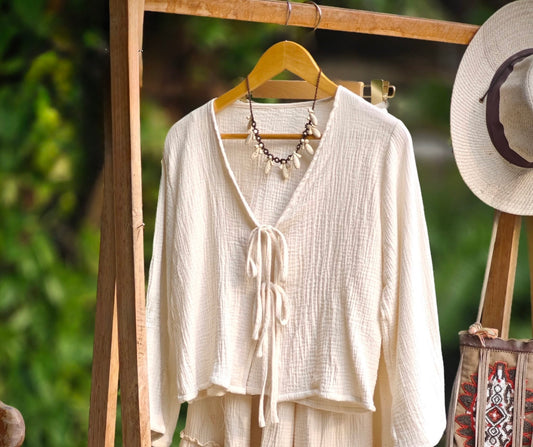 Gauze Tie Front Blouse