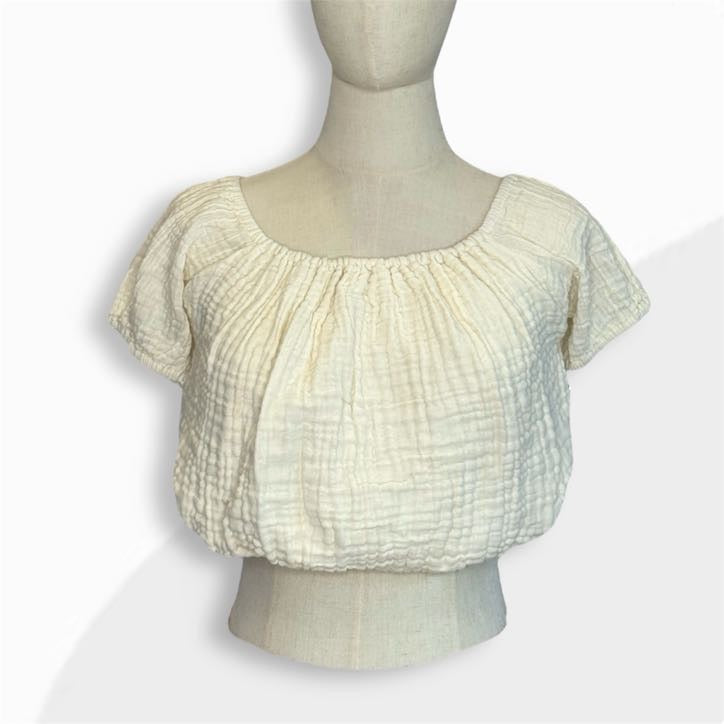 Gauze Puff Sleeve Crop Top